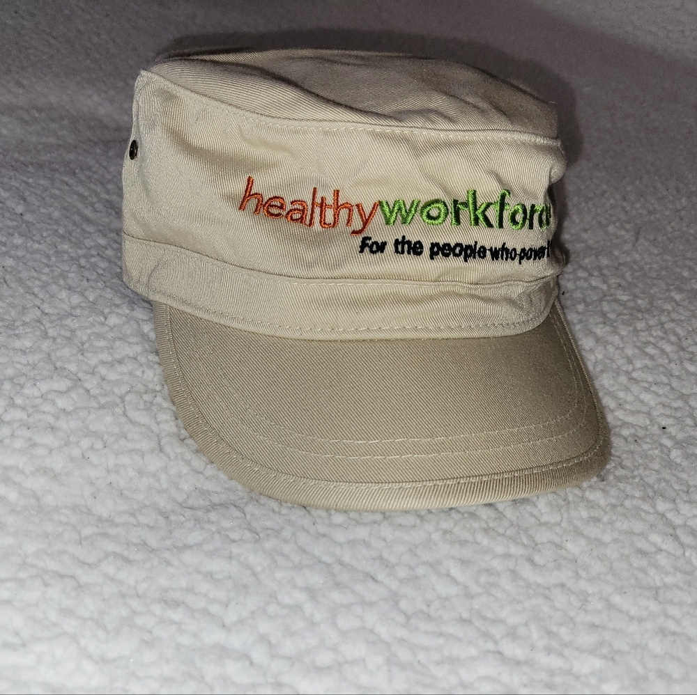 NWOT Beige Healthy Workforce Engineer Style Cap Adjustible Buckle Back
